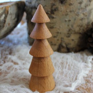 Christmas tree shaped decoration, hand turned from red oak wood